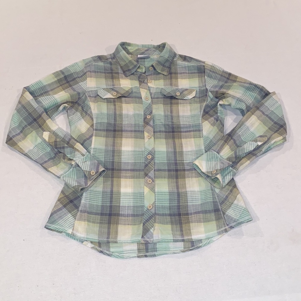 Columbia women’s pastel green and blue plaid long sleeve button down size M - Picture 1 of 8